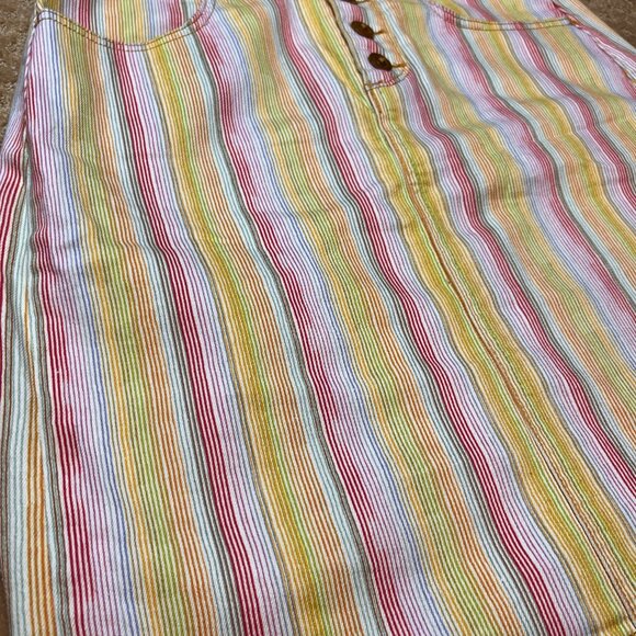 Maeve Anthropologie Size 8 Rainbow Striped Stretch Denim Mini Skirt Buttonfly - Picture 7 of 13